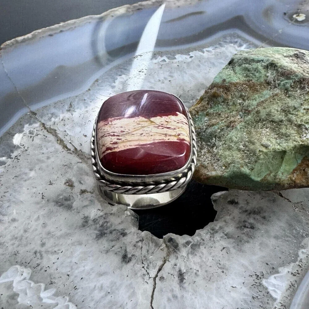 Sterling Silver Southwestern Style Large Snake Skin Jasper Ring Sz 9 For Women